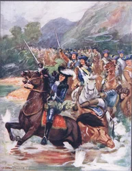 Siunaa kunniakas muisto..., kuvitus julkaisusta "Balladit kuuluisista taisteluista", n. 1900 (värilitho)