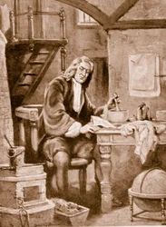 Sir Isaac Newton pienessä huoneessaan
