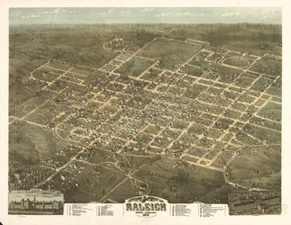 Lintuperspektiivistä Raleighin kaupunkiin Pohjois-Carolinassa 1872.