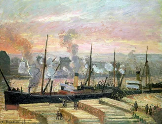 Auringonlasku Rouenissa, Boats Unloading Wood, 1896