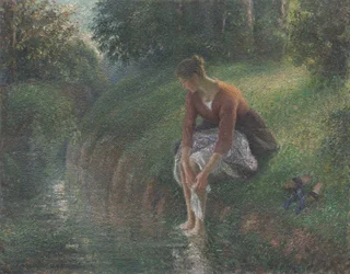 Nainen kylpemässä jalkojaan purossa, 1894-95