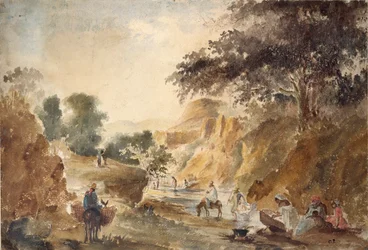 Maisema hahmoineen joen rannalla, 1853-1854