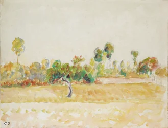 Tutkimus Eragny-sur-Epten hedelmätarhasta nähtynä taiteilijan talosta, c1886-1890