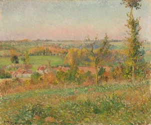 Thiercevillen kukkulat nähtynä Country Lane -alueelta, Eragnyn lähistöltä; Les coteaux de Thierceville vus de la cavee, environs d"Eragny, 1884