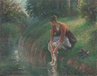 Nainen uimassa jalkojaan purossa, 189495.