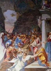 Lasaruksen ylösnousemus, fresko Camillo Boccaccinon (1501-1546), Pyhän Sigismondon kirkko, Cremona, Lombardia, Italia