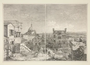 Talo, jossa on kirjoitus: MDCCXLI. A. C. [ja] House with the Peristyle ja Six Columns, sarjasta Vedute (Views)