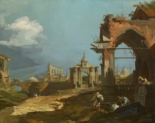 Canaletto - Capriccio-näkymä, jossa on teräväkärkinen kaari 1742-44