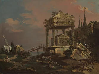 Kuvitteellinen näkymä haudasta laguunin rannalla, 1740-luvun alku.