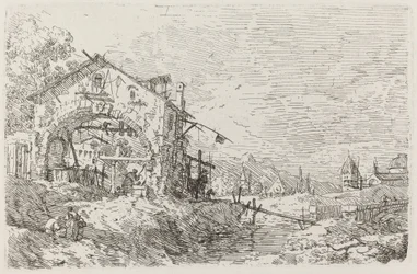 Maisema naisen kanssa kaivossa [alas vasemmalla], c. 17351746.