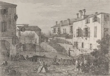 Dolon portit: Dolon sulkujen soikea allas ja laituriin kiinnitetty proomu..., 1735-46.