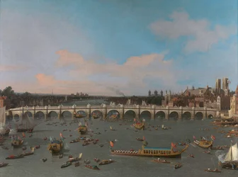 Westminster Bridge ja Lord Mayorin kulkue Thamesilla