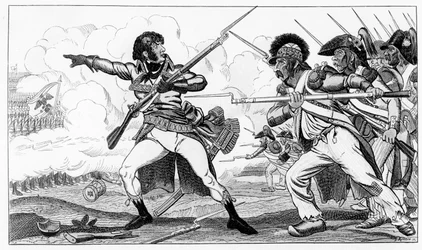 The Volunteers in Sabots at the Battle of Valmy, 20. syyskuuta 1792, kuvitus Louis Blancin teoksesta "Histoires de la Revolution Francoise", kaiverrus S. Krakova