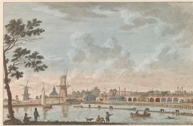 Gezicht op de Hogesluis, n. 1790 Hooge Amstel Sluis te Amsterdam / Korkea silta, nimeltään hoog sluis - aiemmin nimeltään Lovers