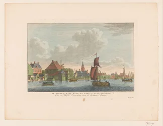 Näkymä Westzaandamin kylästä nähtynä veden yli Binnen-Zaan kirkkoon West-Zaandamissa / Vue de West-Zaandam sur le Binnen-Zaan (otsikko esineessä)