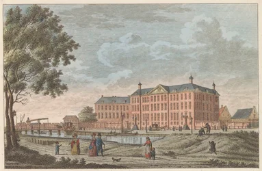 Lutherse Diaconiehuis te Amsterdam, n. 1790 Luthersche Diaconie en Bestedelingenhuis te Amsterdam / Luterilaisten orpojen hoitopaikka ja täysihoitola tämän uskonnon vanhuuden vuoksi (otsikko esineessä)