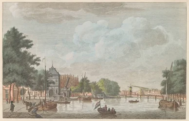 Spaarne Haarlemissa, noin 1790 Het Binnen Spaarne in Haarlem / Riviere dit interior à Haarlem (otsikko esineessä)