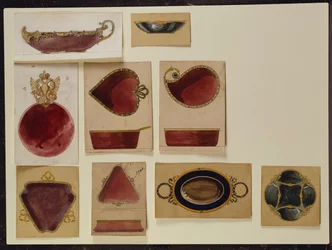 Kokoelma astiakuvioita, House of Carl Faberge (kynä ja akvarelli paperille)
