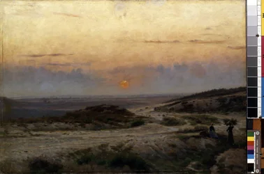 Auringonlasku. Carl Emil Lundin (1855-1928) maalaus. Öljy kankaalle. Koko: 70 x 99,5 cm. Mikalojus Konstantinas Ciurlionisin taidemuseo, Kaunas, Liettua