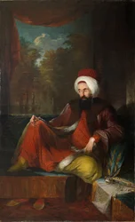 ""Yusuf Agah Efendin (1744-1824) muotokuva"" Carl Frederik von Bredan (1759-1818) maalaus 1700-luku Öljy kankaalle Koko 240x148 cm Pera-museo, Istanbul