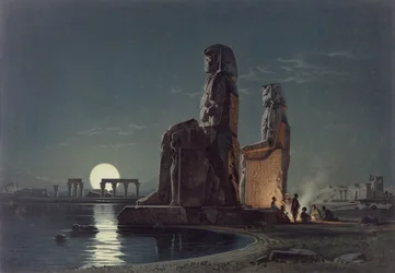 The Colossi of Memnon, Thebes, yksi 24 kuvituksesta, jonka on tuottanut G.W. Seitz, painettu n. 1872