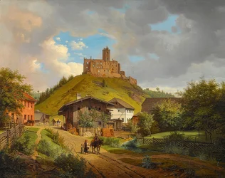 Hilgartsbergin linnan rauniot ja näkymä Hofmarkiin Tonavalla. 1829