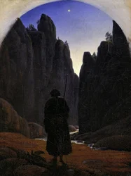 Pyhiinvaeltaja kallioisessa laaksossa, noin 1820