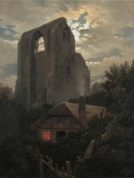 Eldenan luostarin rauniot ja mökki Greifswaldin lähellä kuutamossa, 1820