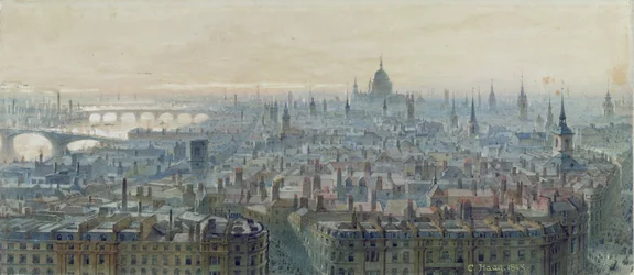 Lontoon panoraama Monumentin huipulta länteen päin, 1848