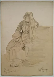 Tutkimus istuvasta naisesta, Nasaret, 1859 (lyijykynä ja pesuvesi paperille).