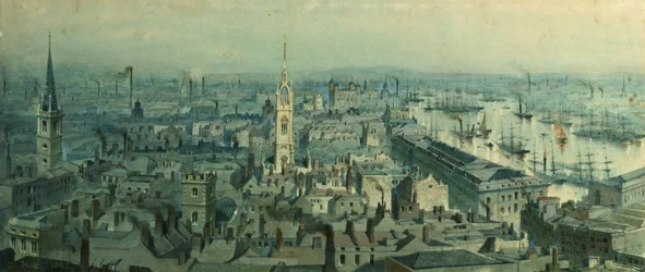 Näkymä Lontooseen Monumentilta itään, 1848