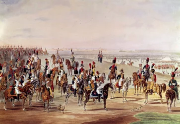Yleiskuva ranskalaisesta ratsuväestä, noin 1809 Kuvitus Carl-Heinrich Rahl (1779-1843) Wilhem von Kobellin (1766-1855) mukaan. Himmeä. 0,49x0,7 m. Pariisi, Musee de l