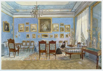 Madame Hanskan (1801-82) salonki Pietarissa (wc paperilla)