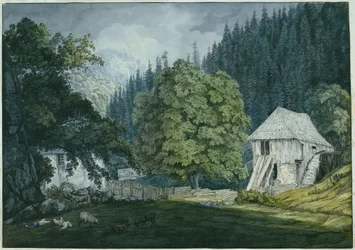 Schneidemühle Beuerner Thalessa (sivu 8 Badenin ympäristön luonnoskirjasta)