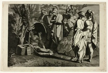Diogenes kylpyammeessaan Alexanden ja hänen kenraaliensa kanssa
