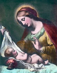 Madonna ja lapsi. Italialaisen barokkimaalari Carlo Dolcin (1616 - 1686) maalaus (päiväämätön). Kuvan päivämäärä: noin 1900. Carl Simonin arkisto