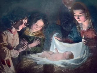 Pyhä perhe. Espanjalaisen barokkimaalarin Bartolome Esteban Murillon (1617 - 1682) maalaus. Kuvan päivämäärä: noin 1900. Carl Simonin arkisto