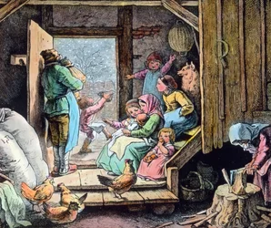 Talvi on tulossa ensilumen myötä. Saksalaisen taidemaalarin ja graafikon Fritz Richterin (1904-1981) grafiikka (päiväämätön). Kuvan päivämäärä: noin 1930. Carl Simonin arkisto