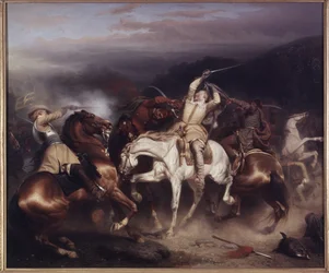 Ruotsin kuningas Kustaa II Adolf, joka tunnetaan nimellä Suuri tai Pohjoinen leijona, Trzcianan taistelussa (tai Honigfelden tai Sztumin taistelussa) kesäkuussa 1629 - Ruotsin kuningas Kustaa II Adolf (1594-1632) Stuhmissa, kirjoittanut Wahlbom, Karl (1810