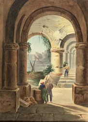 Näkymä merelle luostarin läpi, 1829 (wc kartongille)