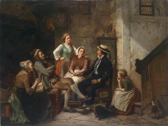 Retour du jeune marin - Nuoren merimiehen paluu - Huebner, Carl Wilhelm (1814-1879) - 1859 - Öljy kankaalle - 79x105 - Yksityiskokoelma