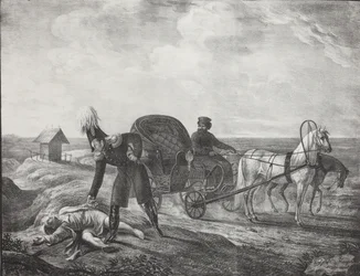 Keisari Aleksanteri I auttaa apua tarvitsevaa henkilöä, 1820.