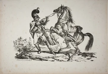 Cuirassier jaloissa pidättelee kasvatushevosta