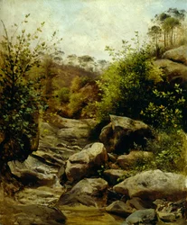 Näkymä Scopetista kivien läpi Carlo Ademollo (1824-1911), öljy kartongille siirretty kortille, 33x28 cm