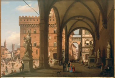 Näkymä Piazza del Granducalle Loggia dei Lanzista nähtynä