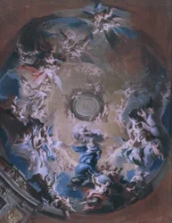 Isä Jumala vastaanottaa tahrattoman sikiämisen madonnan.