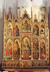 Madonna ja lapsi pyhimysten kanssa, polyptyykki (tempera paneelissa)