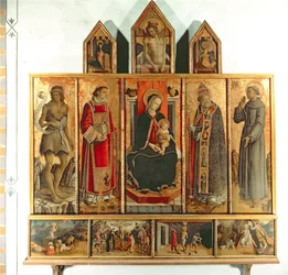 Madonna ja lapsi pyhimysten kanssa, polyptyykki, 1468 (tempera taulussa)