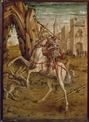 Pyhä Yrjö surmaa lohikäärmeen (Pala Odonin predella), vuoden 1490 jälkeen