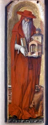 Pyhä Hieronymus yllään piispan puku (lakkinen). Carlo Crivellin Predelle Demidoff (1430/35 - 1494). 1476.